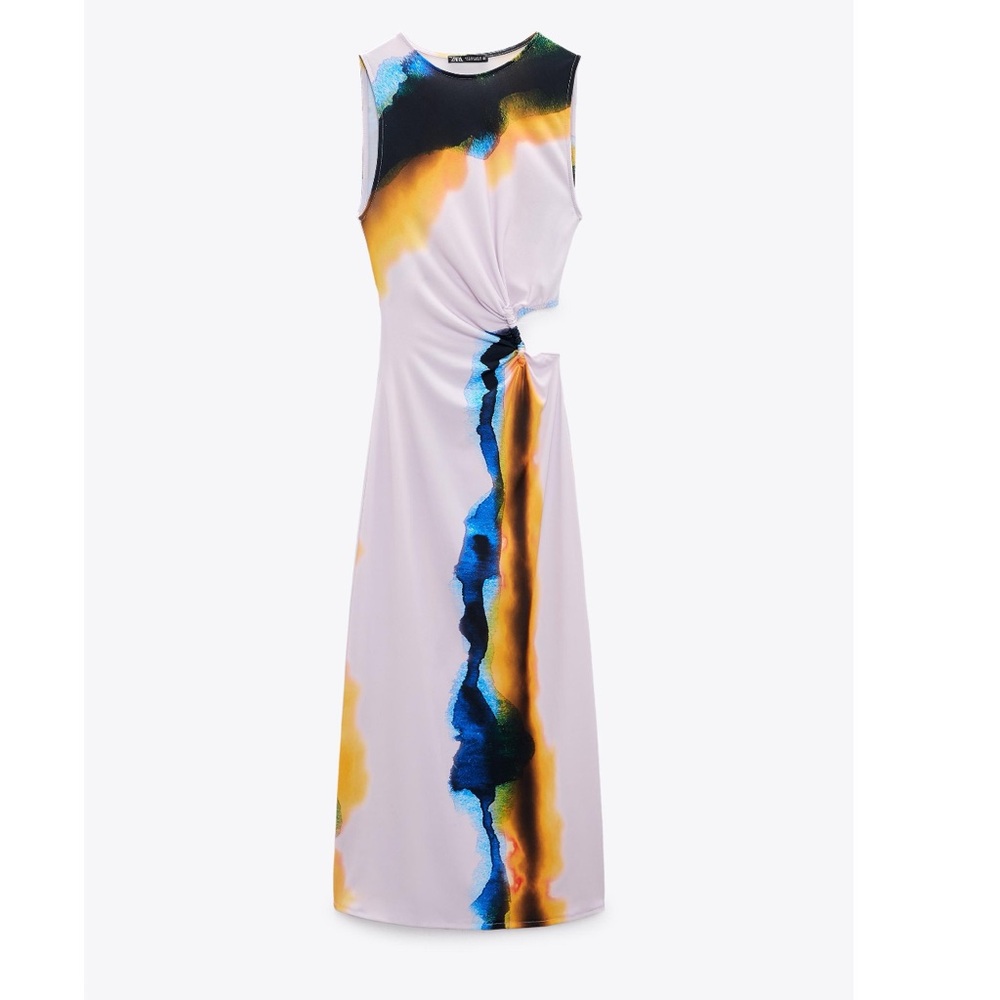 Zara Watercolor Print Cutout Dress (EUC) - Picture 2 of 10